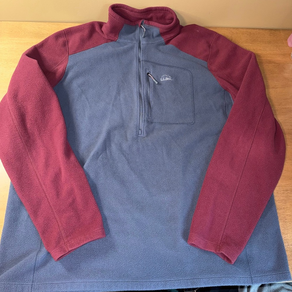 LL Bean Mens XXL Tall Fleece Pullover Blue Burgundy Quarter Zip 511746